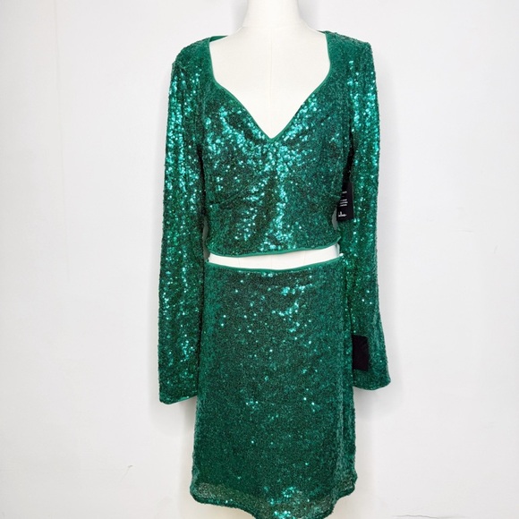 Lulu’s Glitzy Celebration Emerald Green Sequin Two-Piece Mini Dress Size XL NWT - Picture 1 of 5